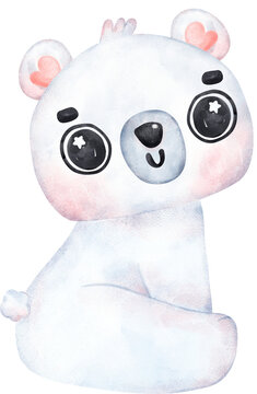 Playful Polar Bear, Expressive Watercolor Cartoon character, Varied Poses