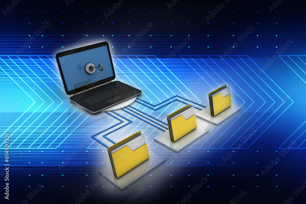 Poster 3d rendering folder laptop network