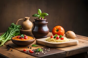 Fototapeta na wymiar pasta with tomato and basil