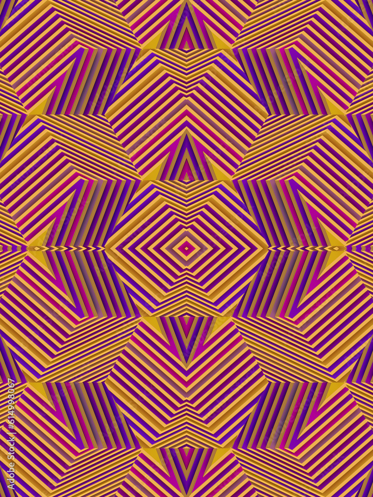 Poster Abstract color background with kaleidoscopic striped texture in thin slices. 3d rendering digital illustration