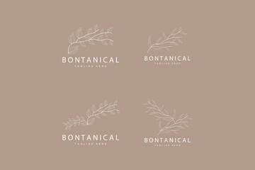 Botanical Logo, Nature Plant Design, Flower Plant Icon Vector With Line Model