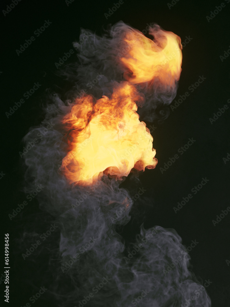 Poster Highly realistic explosions with dark smoke. 3d rendering abstract background. Digital illustration
