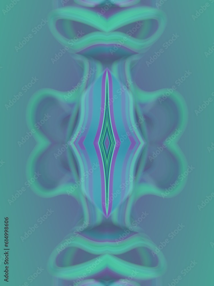 Poster Neon colored stripes of fabric with depth of field. Abstract kaleidoscopic background. 3d rendering digital illustration