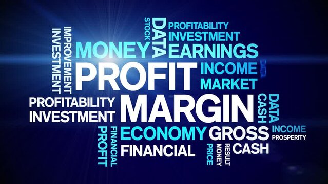 Profit Margin animated tag word cloud;text design animation kinetic typography seamless loop.