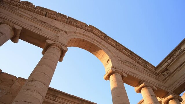 Ancient Monument Columns at Hatra Ruins in Iraq, Outdoor Archaeology Site