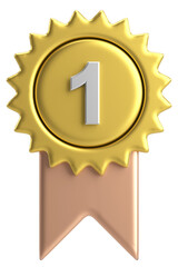 3D medal. Number one. 3D illustration.