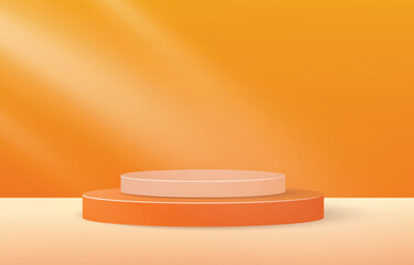 Abstract 3D room with realistic cylinder pedestal podium set. Minimal scene for product display presentation. Vector geometric platform. Stage for showcase.