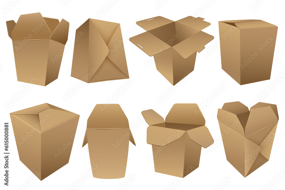 Leinwandbilder realistic box mega set graphic elements in flat design. bundle of opened and closed cardboard box mo