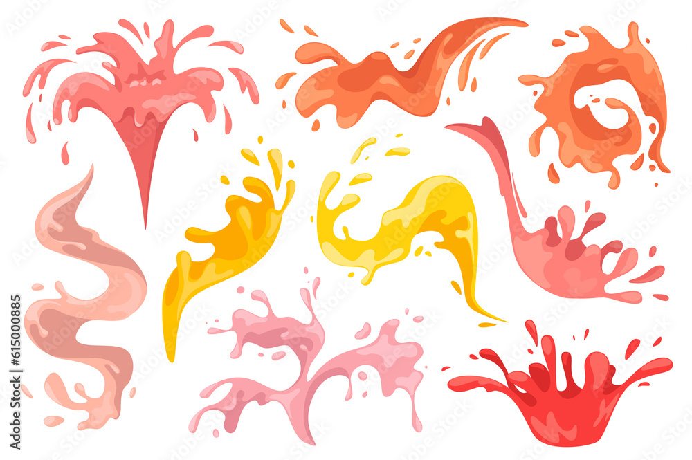 Fototapete liquid splashes with drops mega set graphic elements in flat design. bundle of colorful liquid falli