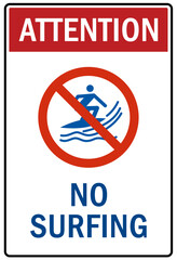 Obraz premium Beach safety sign and labels no surfing
