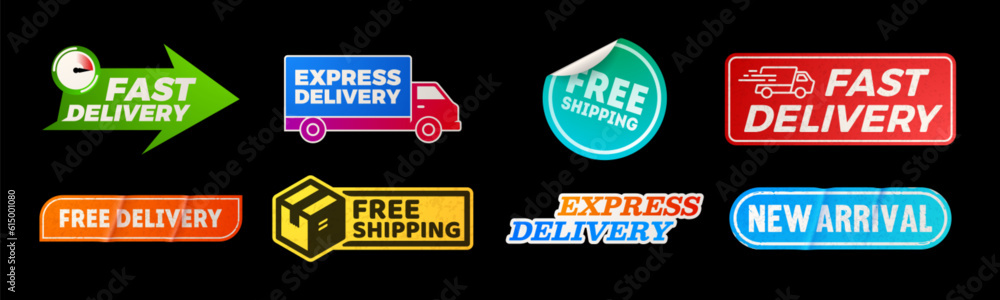 Wall mural vintage delivery sticker ribbon label icon vector. free express promotion tag design for shipping wi