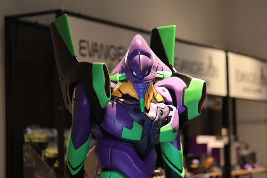 Tokyo - May 2 2023: the neon genesis evangelion display at small worlds miniature museum in Odaiba, tokoy. one of popular mecha anime in japan. 