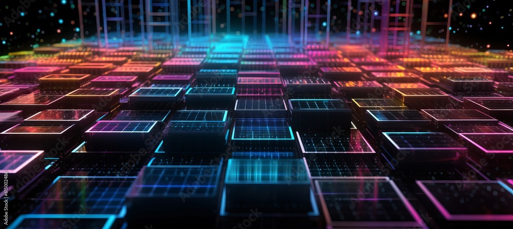 Poster Blockchain mining data network system security structure technology background. Generative AI technology.