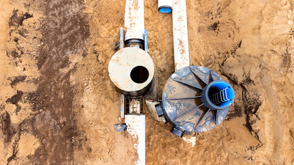 Plastic pipelines in trench construction work in civil construction