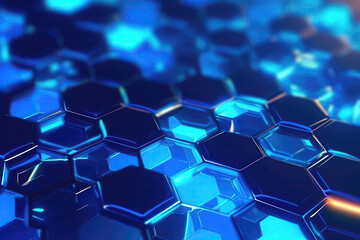 Abstract Background With Hexagonal Network Technology Blue. Generative AI
