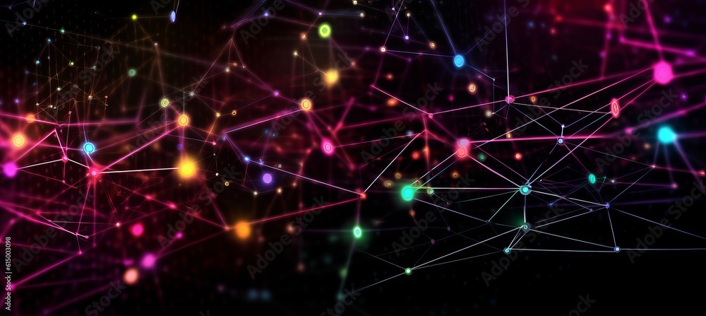 Poster Abstract technology geometric connect particles virtual space background. Generative AI technology.