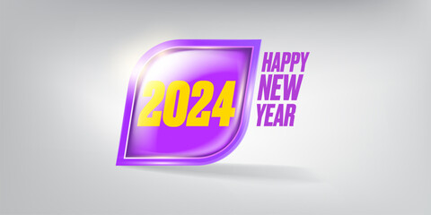 2024 Happy new year horizontal banner background and 2024 greeting card with text. vector 2024 new year sticker, label, icon, logo and badge isolated on stylish grey background