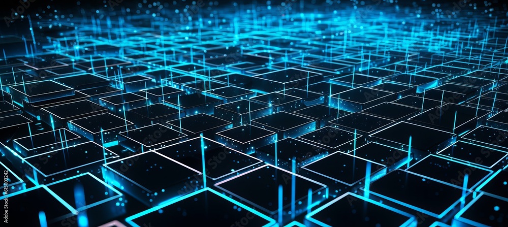 Poster Virtual glow blockchain data network system security structure technology background. Generative AI technology.