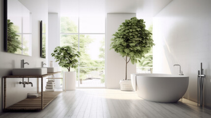 Fototapeta na wymiar The modern bathroom's white interior 