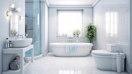 Fototapeta na wymiar bathroom with white furniture of the bathtub