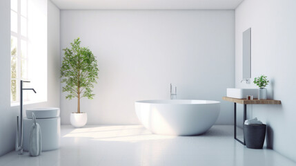 Naklejka na ściany i meble modern bathroom with white and tree