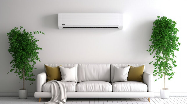 Air conditioner in the modern living room with sofa