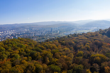 Aerial autumn view of Cluj Napoca city, Romania