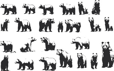 Bear silhouette, black and white design, white background, vector illustration, SVG, great for t-shirts, mugs, birthday cards, wall stickers, stickers, iron-on, scrapbooking,