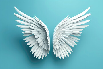 Naklejka na ściany i meble 3D Angel Wing On Blue Background. Generative AI