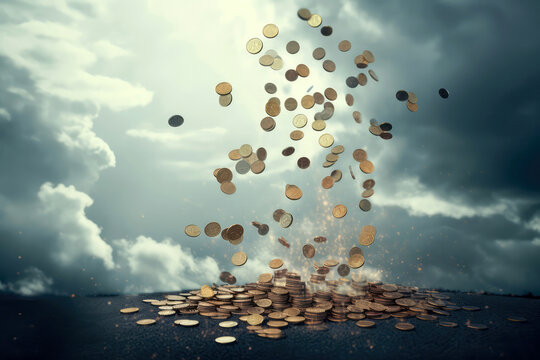 Cloud With Coins Falling Under It. Generative AI