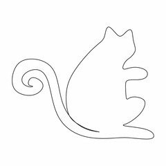 One line of cute cat sit. Hand drawn Continuous single line art isolated on white background.