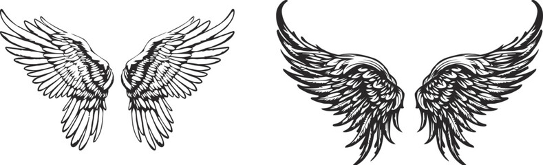 Angel wings, black and white design, vector illustration, SVG, great for t-shirts, mugs, birthday cards, wall stickers, stickers, iron-on, scrapbooking,