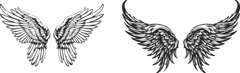 Papier Peint photo Crâne aquarelle Angel wings, black and white design, vector illustration, SVG, great for t-shirts, mugs, birthday cards, wall stickers, stickers, iron-on, scrapbooking,
