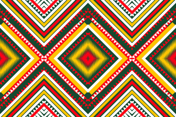 Seamless design pattern, traditional geometric zigzag pattern. yellow red  white  green  vector illustration design, abstract fabric pattern, aztec style for textiles, 