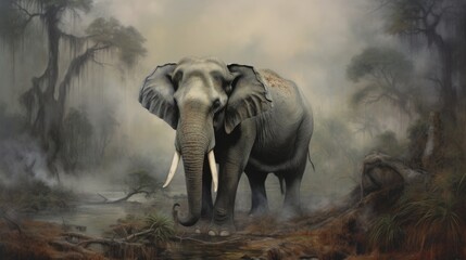 Naklejka na ściany i meble Vanishing Wildlife: A majestic animal fading into the background, highlighting the threat of habitat loss | generative ai
