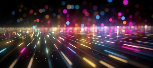Fototapeta na wymiar Neon lights burst sparkle bokeh background. Generative AI technology. 