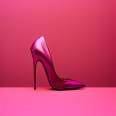 magenta stiletto high heel shoe isolated on plain pink studio background, made with generative ai