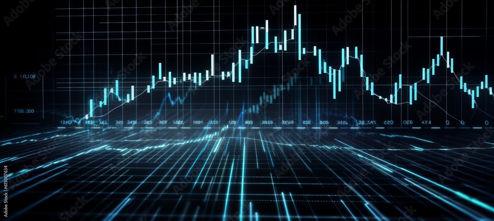 Aufkleber Chart trader stock business market. Diagram indicator shiny glow data visualization. Generative AI technology.