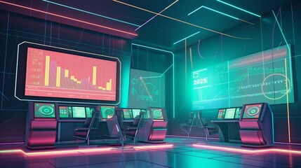 Modern finance stock control room interior background. Generative AI technology