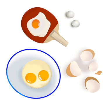 Ping Pong eggs ingredient isolated | Cracked eggs in a bow illustration