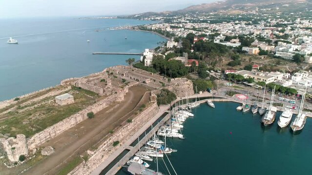 Revealing the castle Neratzia at the harbour and city of Kos in Greece europe