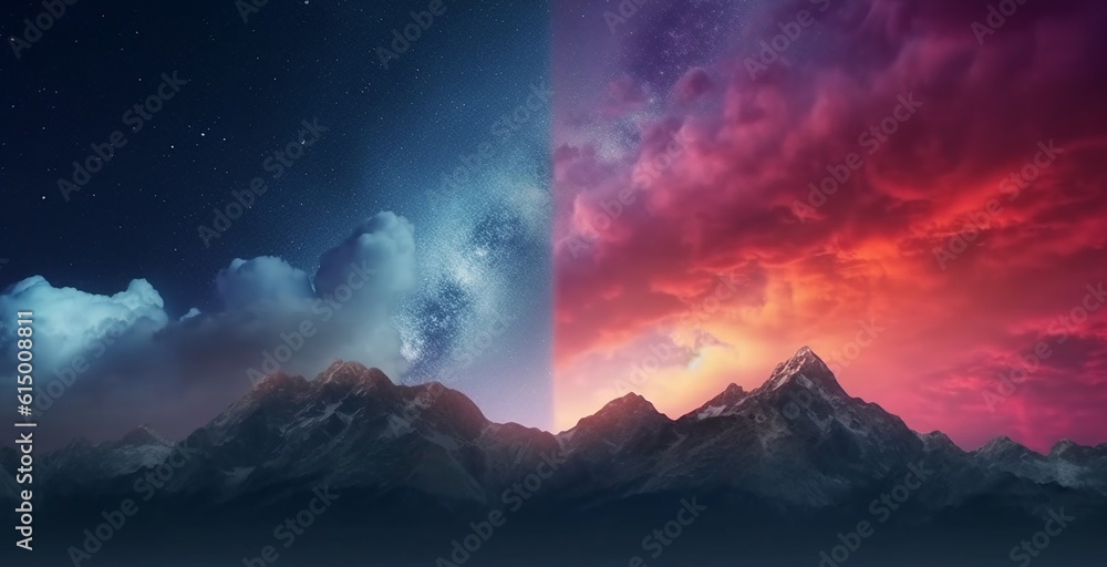 Wall mural ai generative surreal and colorful sky background with a night universe atmosphere