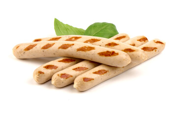 Grilled chicken sausages bbq, isolated on white background.