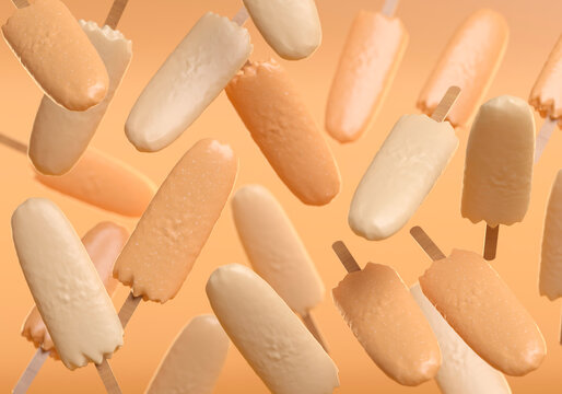 Ice cream - 3d render illustration. Chocolate, vanilla milk sweetness for children. Juicy sweet fresh taste of summer.