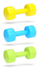 Set of dumbbells with rubber disks isolated on white background