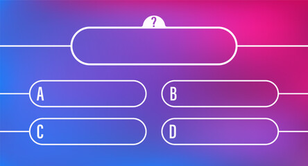 Obraz premium Vector question and answers template neon style for quiz game, exam, tv show, school, examination test. Question and answers template form on gradient background. Vector illustration