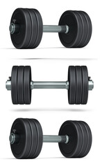 Set of dumbbells with rubber disks isolated on white background