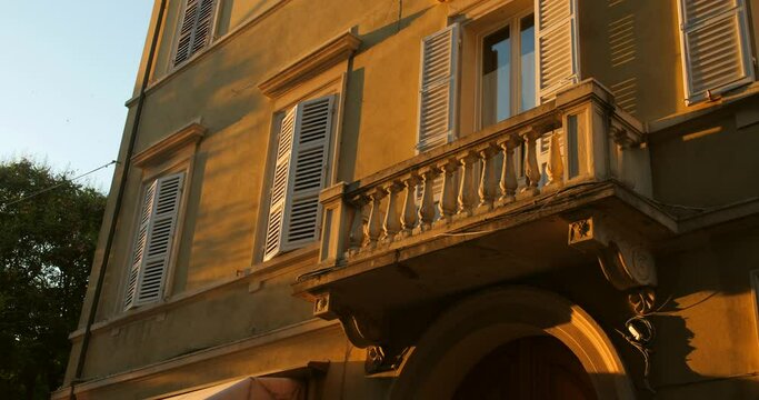 View of balcony in old town in Forli, Italy. 4K videos.