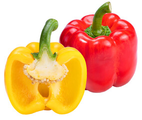 Red and Yellow Sweet pepper  on white background, Sweet Bell pepper on White PNG File.