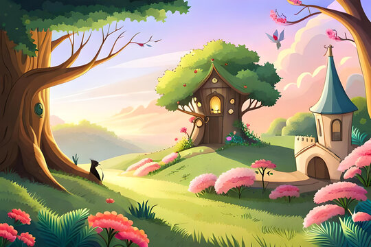  magical fairytale garden with adorable creatures hiding among blooming flowers